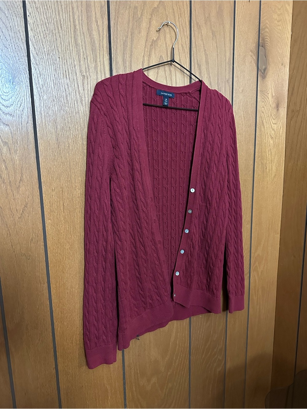 Lands' End Cable Knit Cardigan in Deep Red